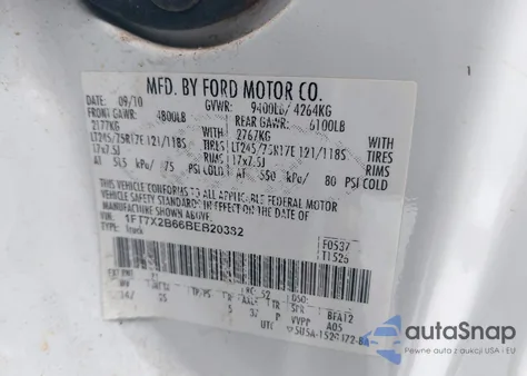 2011 Ford F-250 Xl из США, поврежденный, VIN 1FT7X2B66BEB20382